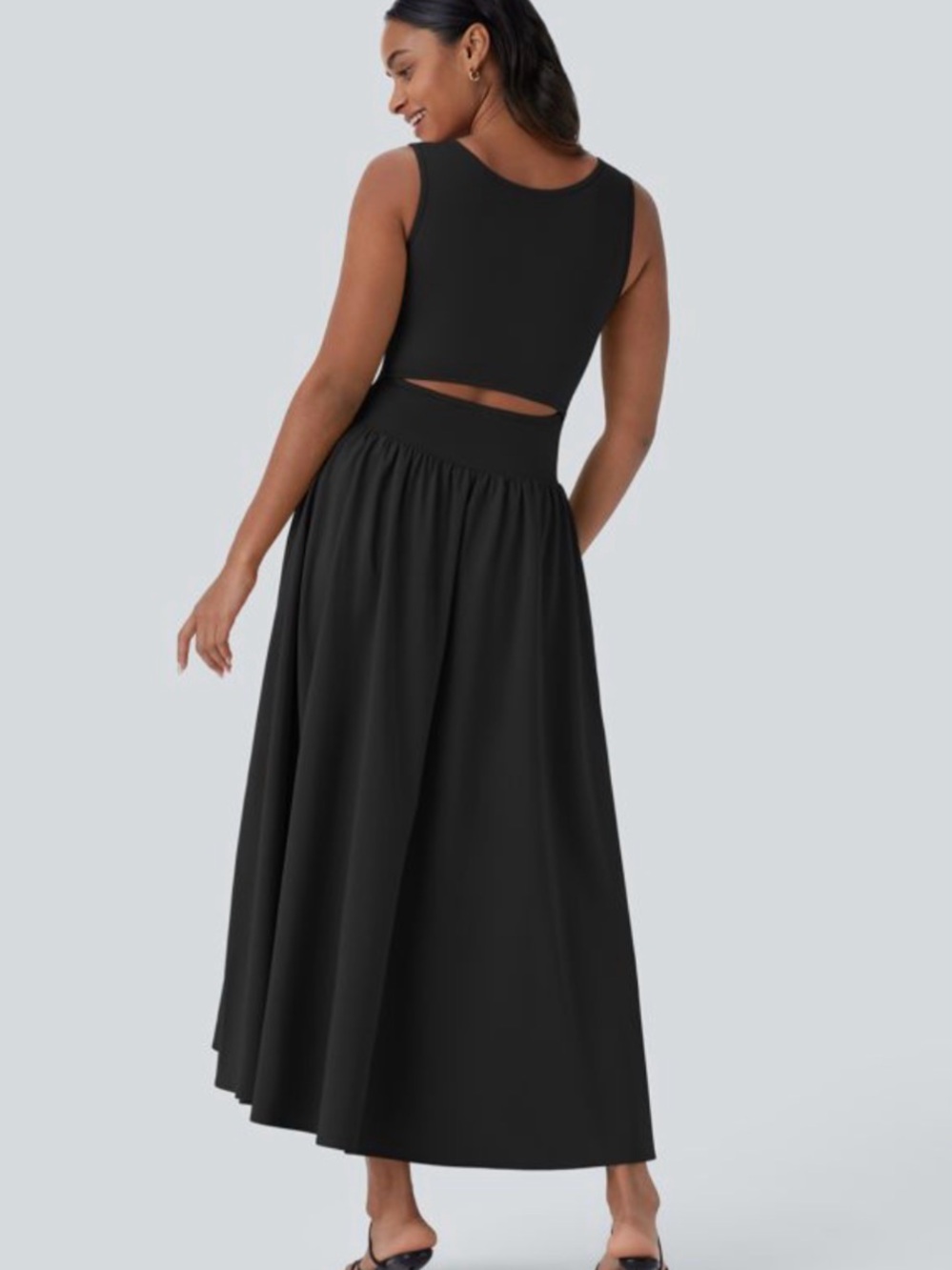 HALARA Black Sleeveless Maxi Dress with Subtle Waist Cutout - Picture 5 of 5